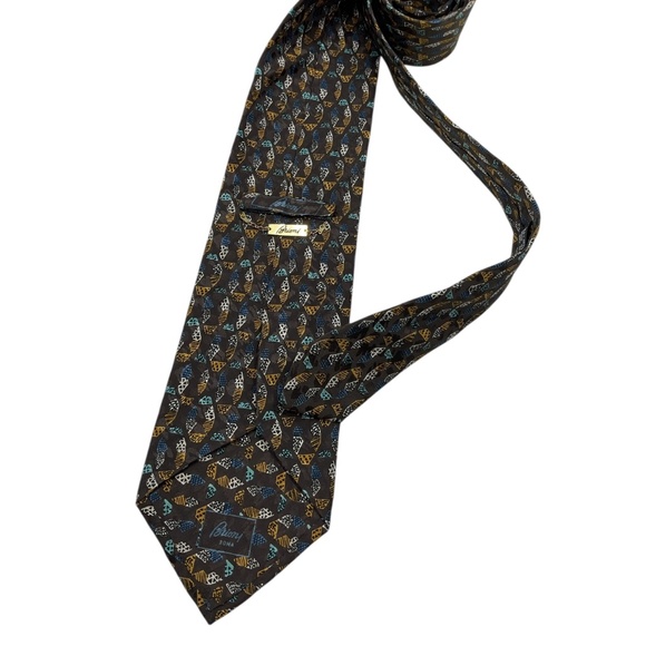 BRIONI Brown/Beige/Blue Geometric Art Silk LUXURY Tie HANDMADE ITALY - Picture 2 of 4